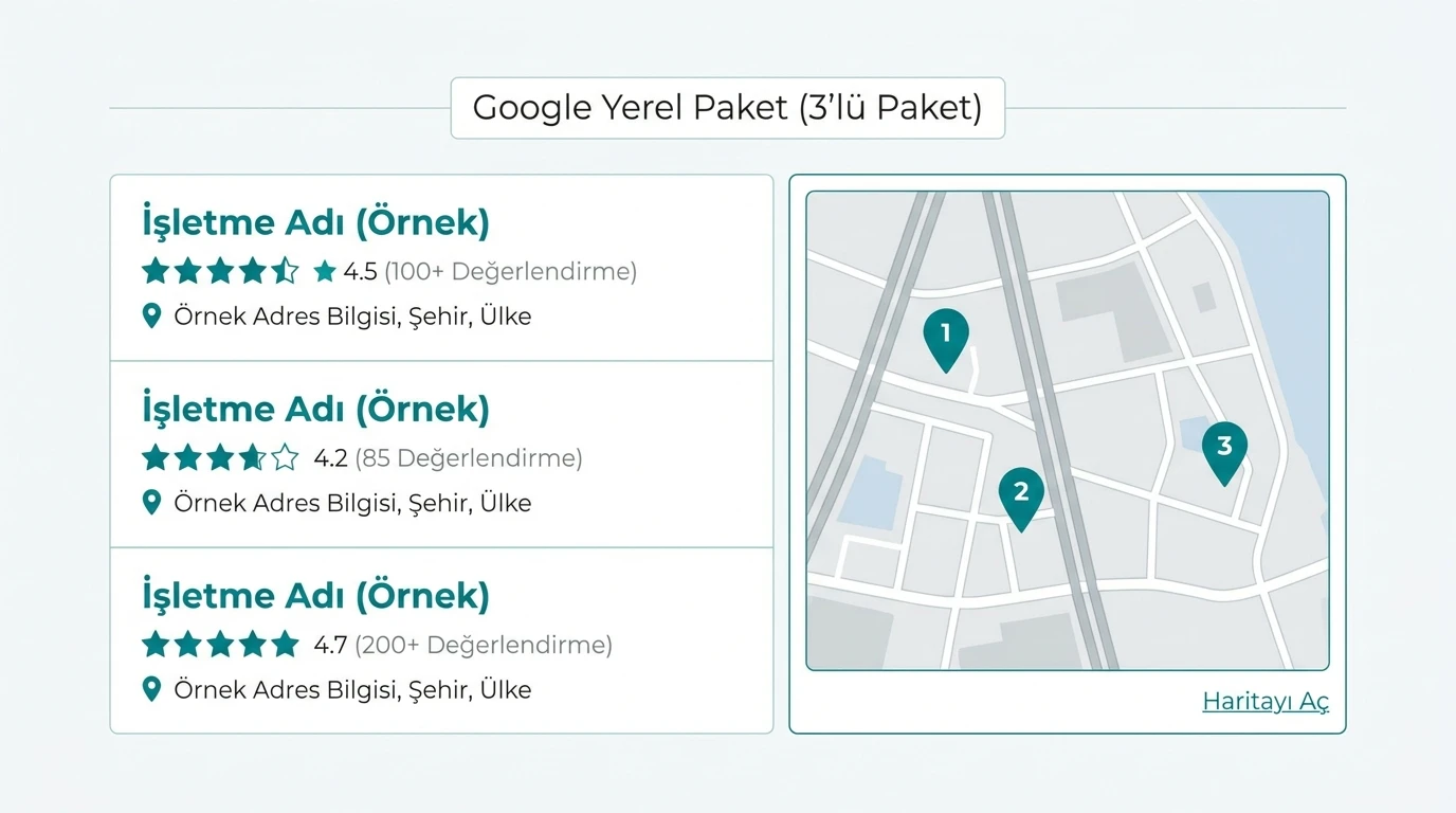 Google Yerel Paket (3’lü Paket) - Yerel arama sonuçları örneği